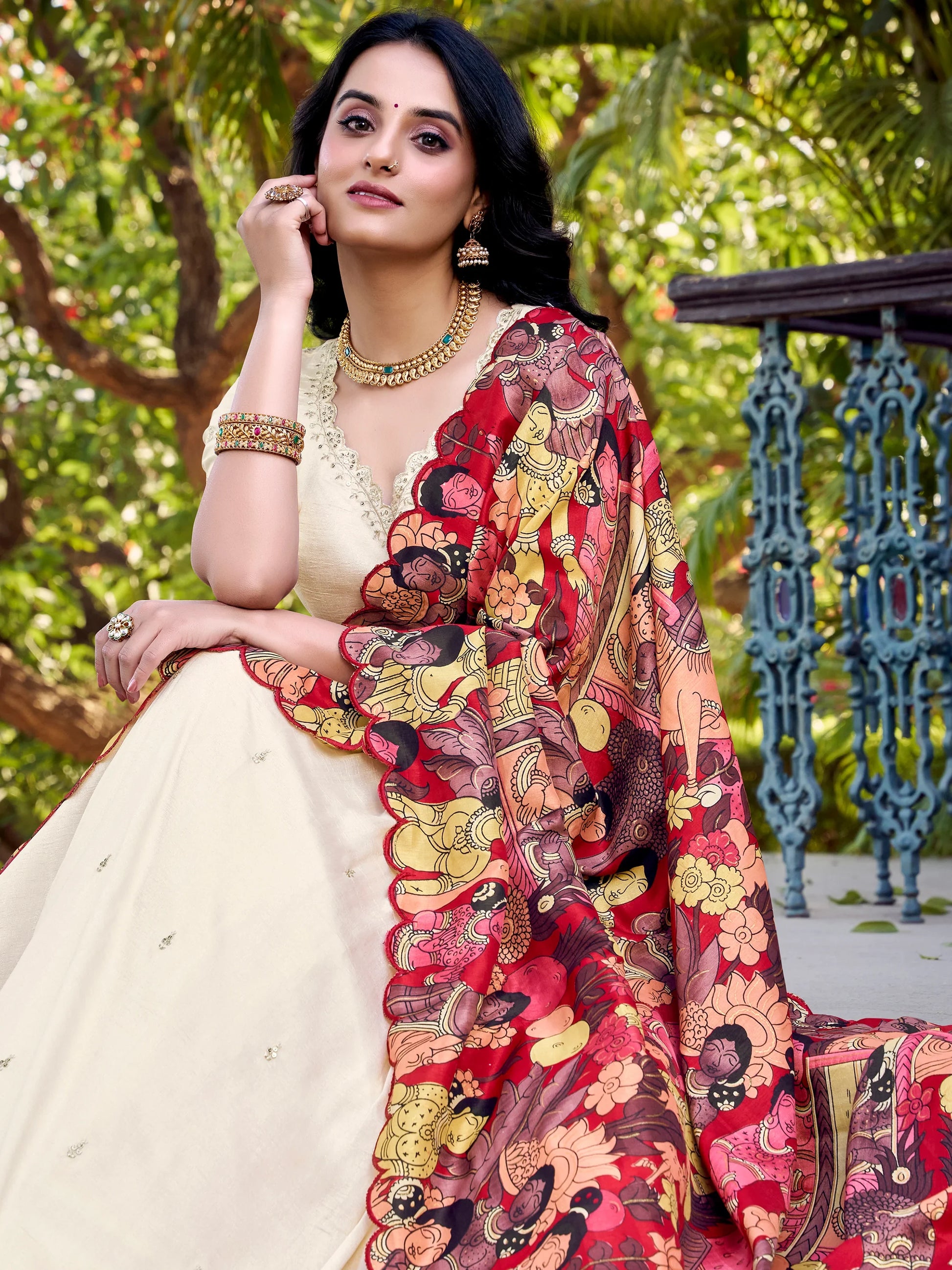 Stunning Off-White Silk Event Wear Lehenga Choli With Printed Dupatta - Zeel Clothing