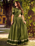 Stunning Olive Green Zari Weaving Cotton Evening Wear Lehenga Choli With Dupatta
