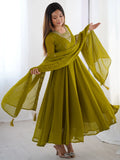 Stunning Olive Green Zari Work Georgette Mehendi Wear Pant Suit - Zeel Clothing