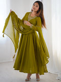 Stunning Olive Green Zari Work Georgette Mehendi Wear Pant Suit - Zeel Clothing