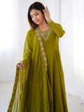 Stunning Olive Green Zari Work Georgette Mehendi Wear Pant Suit - Zeel Clothing