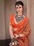 Stunning Orange Digital Printed Silk Festival Wear Saree With Blouse - Zeel Clothing