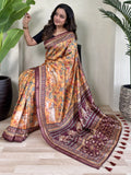 Stunning Orange Pichwai Printed Viscose Silk Office Wear Saree - Zeel Clothing