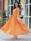Stunning Orange Printed Cotton Summer Special Anarkali Suit With Dupatta - Zeel Clothing