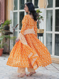 Stunning Orange Printed Cotton Summer Special Anarkali Suit With Dupatta - Zeel Clothing