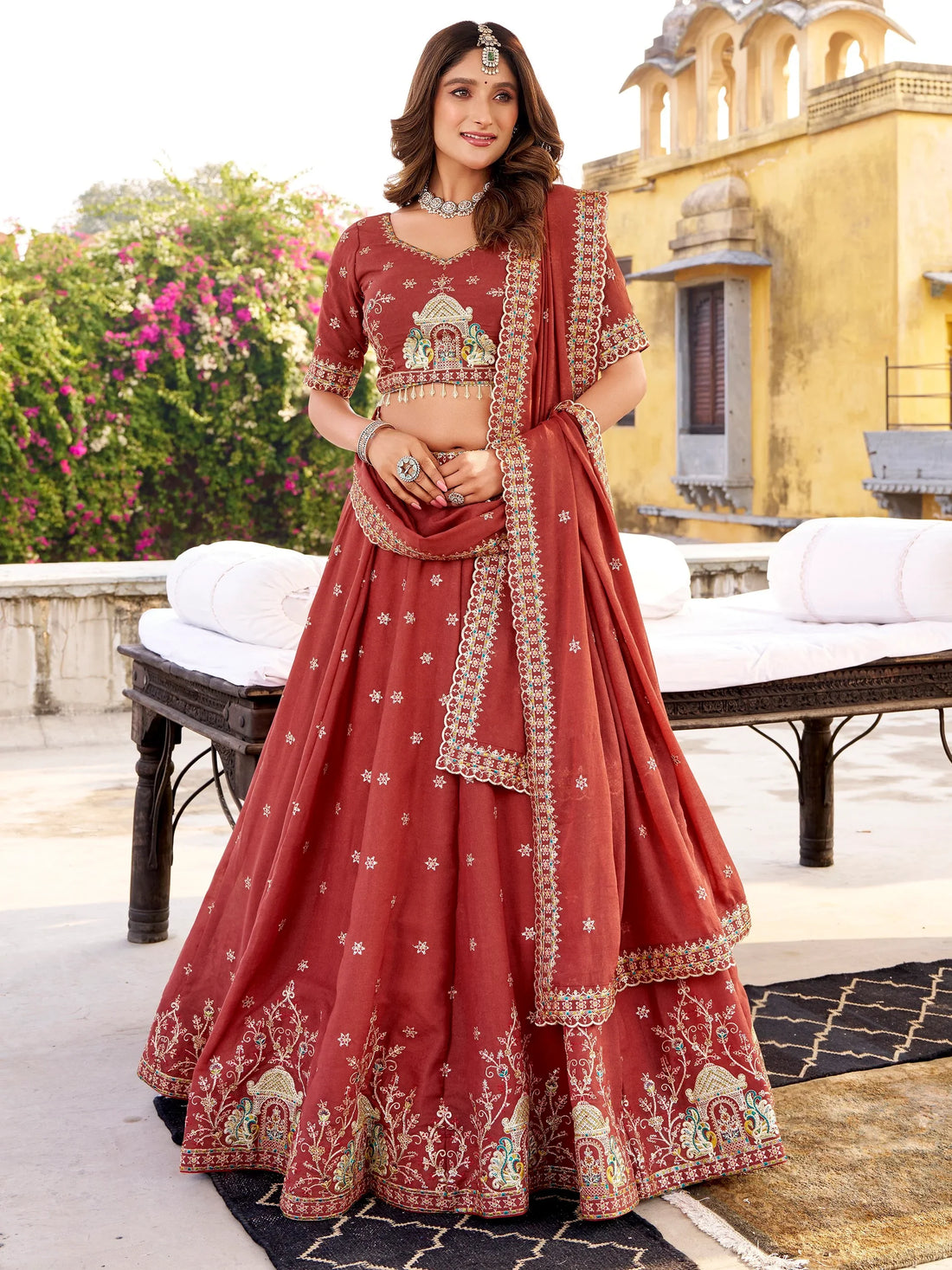 Stunning Orange Sequins Embroidered Silk Evening Wear Lehenga Choli With Dupatta