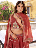 Stunning Orange Sequins Embroidered Silk Evening Wear Lehenga Choli With Dupatta