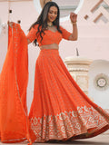Stunning Orange Zari Embroidered Wedding Lehenga Choli With Dupatta - Zeel Clothing