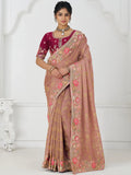 Stunning Peach Multi-Thread Work Dola Silk Traditional Saree With Blouse - Zeel Clothing
