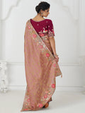 Stunning Peach Multi-Thread Work Dola Silk Traditional Saree With Blouse - Zeel Clothing