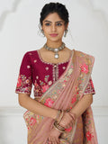 Stunning Peach Multi-Thread Work Dola Silk Traditional Saree With Blouse - Zeel Clothing