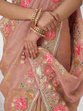 Stunning Peach Multi-Thread Work Dola Silk Traditional Saree With Blouse - Zeel Clothing