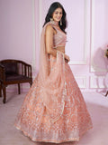 Stunning Peach Sequins Net Bridesmaid Lehenga Choli With Dupatta - Zeel Clothing