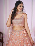 Stunning Peach Sequins Net Bridesmaid Lehenga Choli With Dupatta - Zeel Clothing