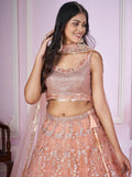 Stunning Peach Sequins Net Bridesmaid Lehenga Choli With Dupatta - Zeel Clothing