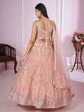Stunning Peach Sequins Net Bridesmaid Lehenga Choli With Dupatta - Zeel Clothing