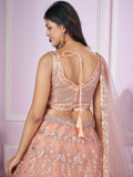 Stunning Peach Sequins Net Bridesmaid Lehenga Choli With Dupatta - Zeel Clothing
