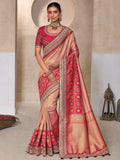 Stunning Peach Weaving Kanjivaram Silk Traditional Saree With Blouse - Zeel Clothing