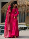 Stunning Pink Chanderi Anarkali Suit With Zari Weaving Dupatta - Zeel Clothing