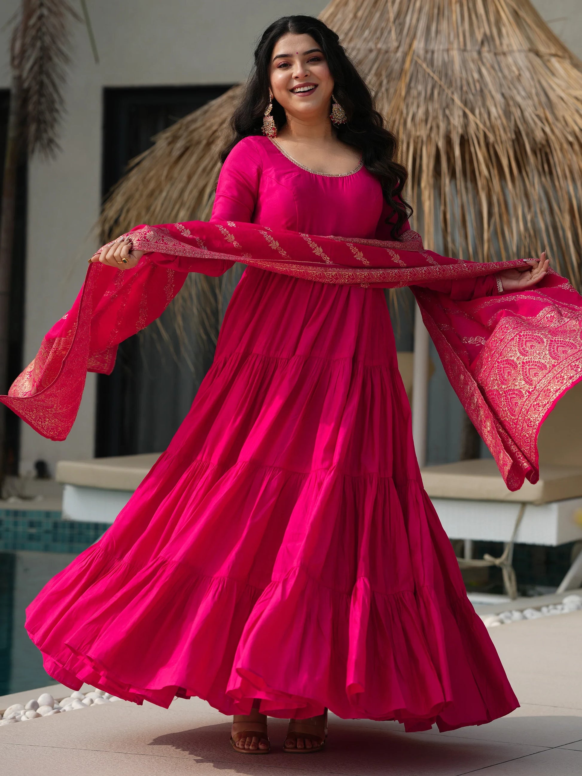 Stunning Pink Chanderi Anarkali Suit With Zari Weaving Dupatta - Zeel Clothing