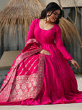 Stunning Pink Chanderi Anarkali Suit With Zari Weaving Dupatta - Zeel Clothing