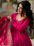 Stunning Pink Chanderi Anarkali Suit With Zari Weaving Dupatta - Zeel Clothing