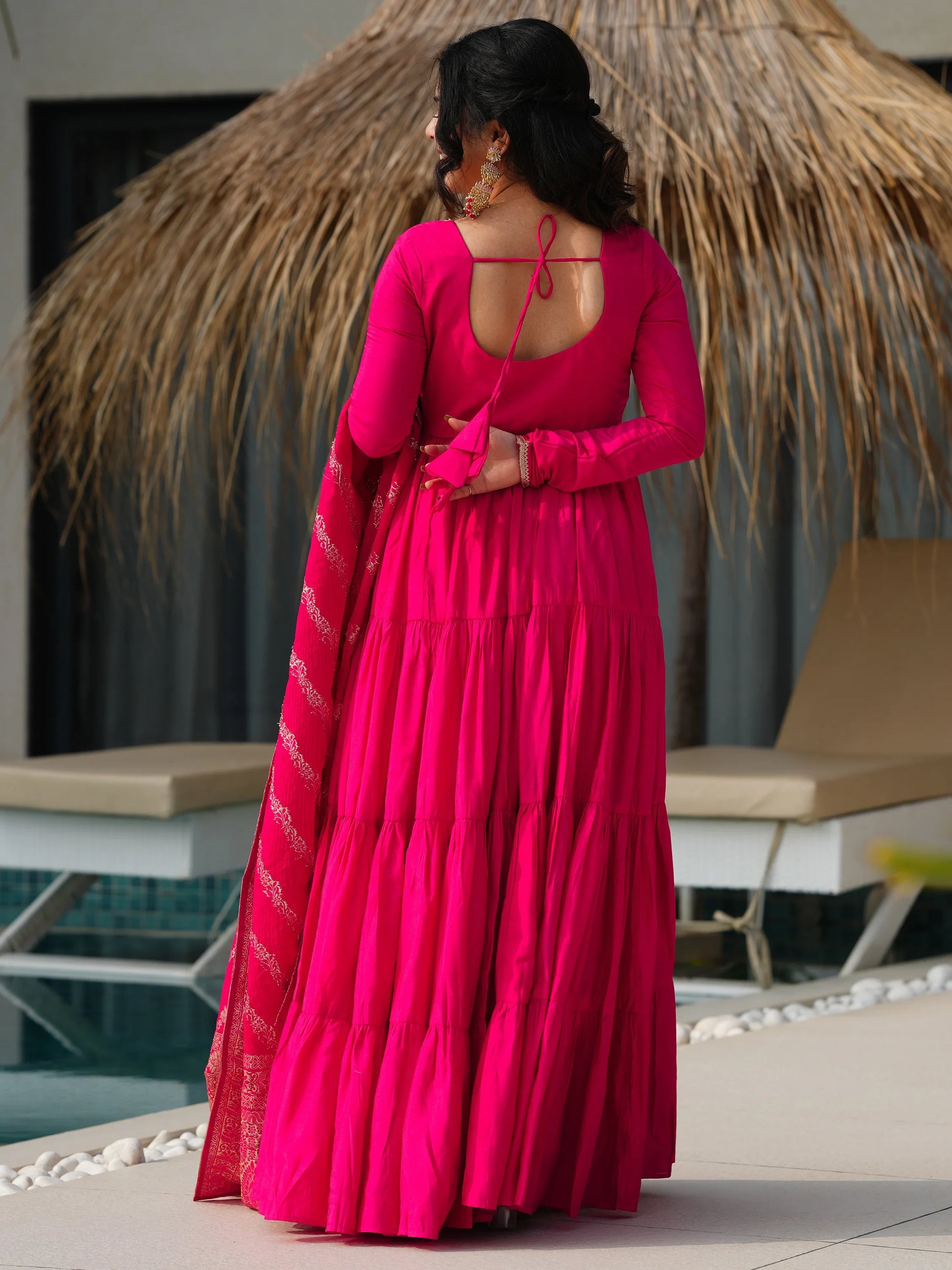 Stunning Pink Chanderi Anarkali Suit With Zari Weaving Dupatta - Zeel Clothing