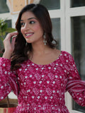 Stunning Pink Digital Printed Cotton Casual Wear Gown With Dupatta - Zeel Clothing