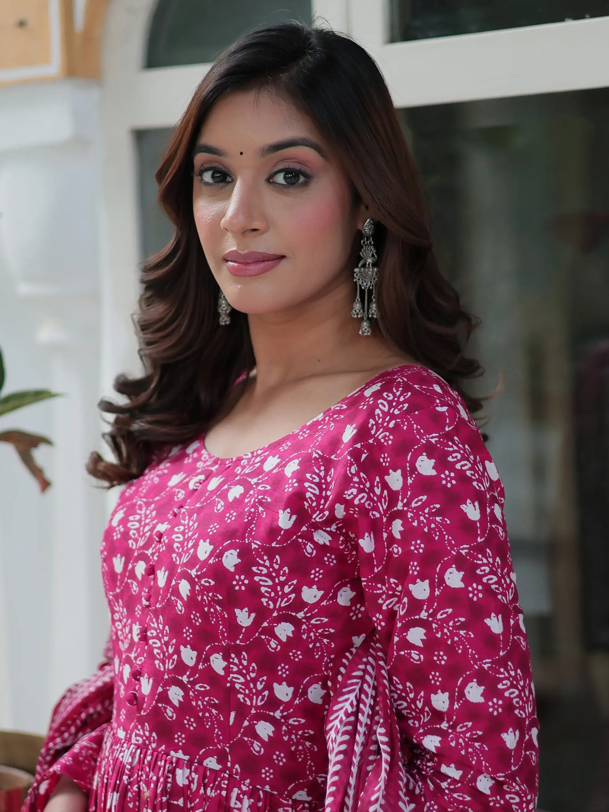Stunning Pink Digital Printed Cotton Casual Wear Gown With Dupatta - Zeel Clothing