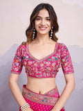 Stunning Pink Embroidered Border Georgette Party Wear Saree With Blouse - Zeel Clothing