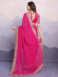 Stunning Pink Embroidered Border Georgette Party Wear Saree With Blouse - Zeel Clothing