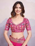Stunning Pink Embroidered Border Georgette Party Wear Saree With Blouse - Zeel Clothing
