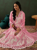 Stunning Pink Embroidered Cotton Readymade Anarkali Suit Pant - Zeel Clothing