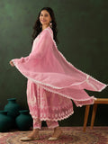 Stunning Pink Embroidered Cotton Readymade Anarkali Suit Pant - Zeel Clothing