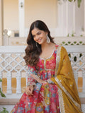 Stunning Pink Floral Printed Silk Event Wear Gown With Dupatta - Zeel Clothing