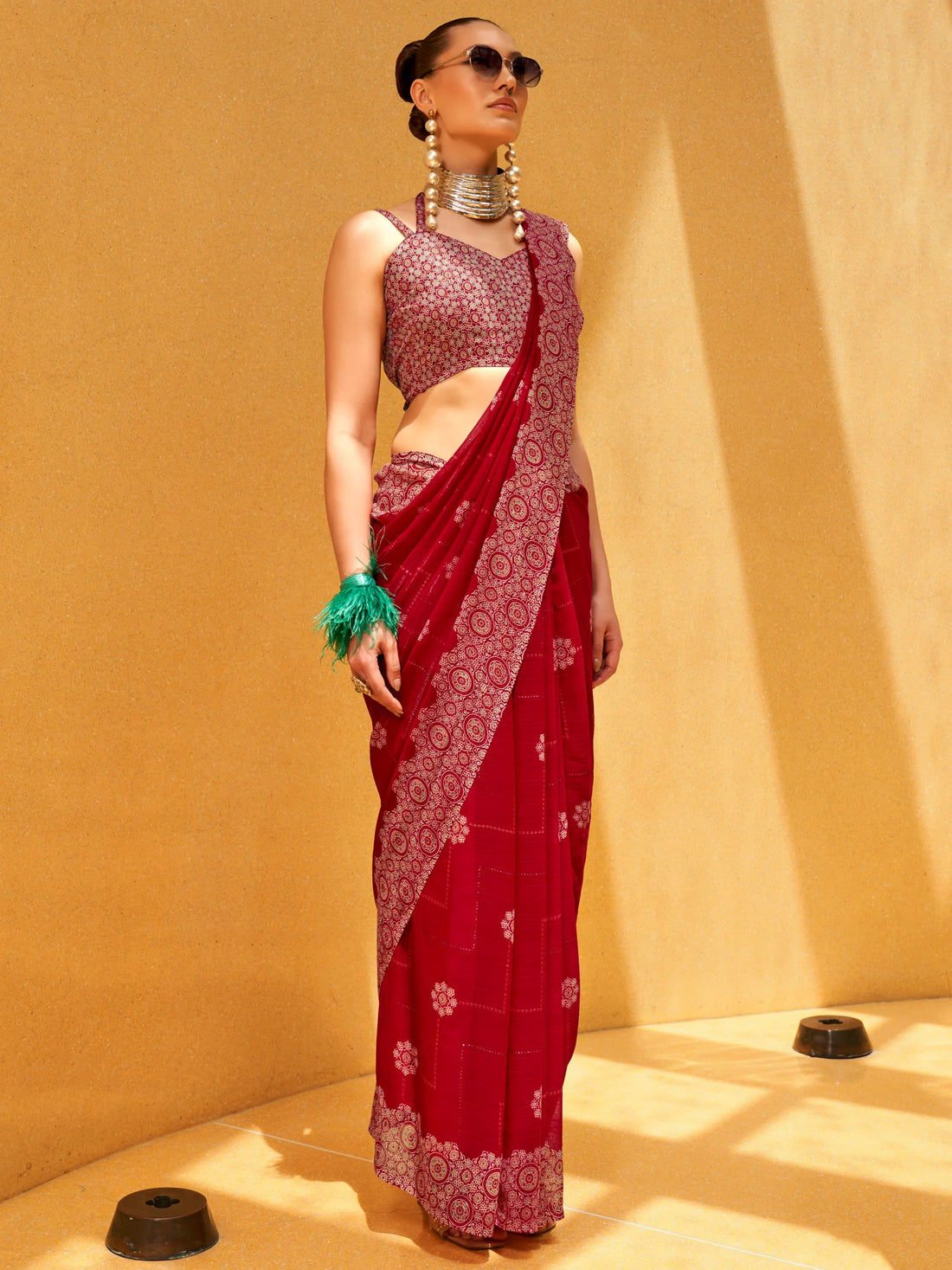 Stunning Pink Foil Printed Georgette Wedding Saree With Blouse - Zeel Clothing