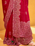 Stunning Pink Foil Printed Georgette Wedding Saree With Blouse - Zeel Clothing