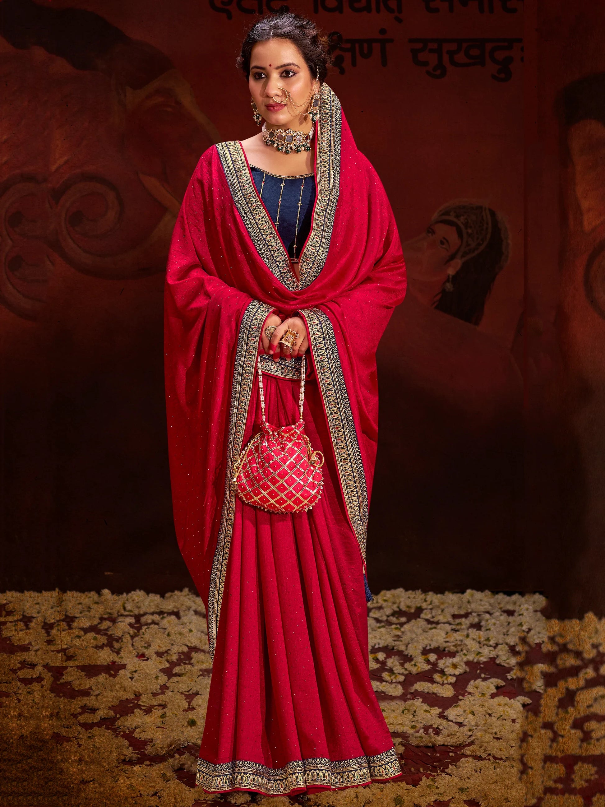 Stunning Pink Heavy Lace Work Silk Wedding Saree With Blouse - Zeel Clothing