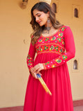 Stunning Pink Kutchi Gamthi Work Rayon Festive Wear Long Kurti - Zeel Clothing