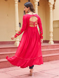 Stunning Pink Kutchi Gamthi Work Rayon Festive Wear Long Kurti - Zeel Clothing