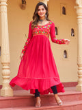 Stunning Pink Kutchi Gamthi Work Rayon Festive Wear Long Kurti - Zeel Clothing
