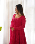 Stunning Pink Laheriya Printed Georgette Event Wear Anarkali Suit - Zeel Clothing