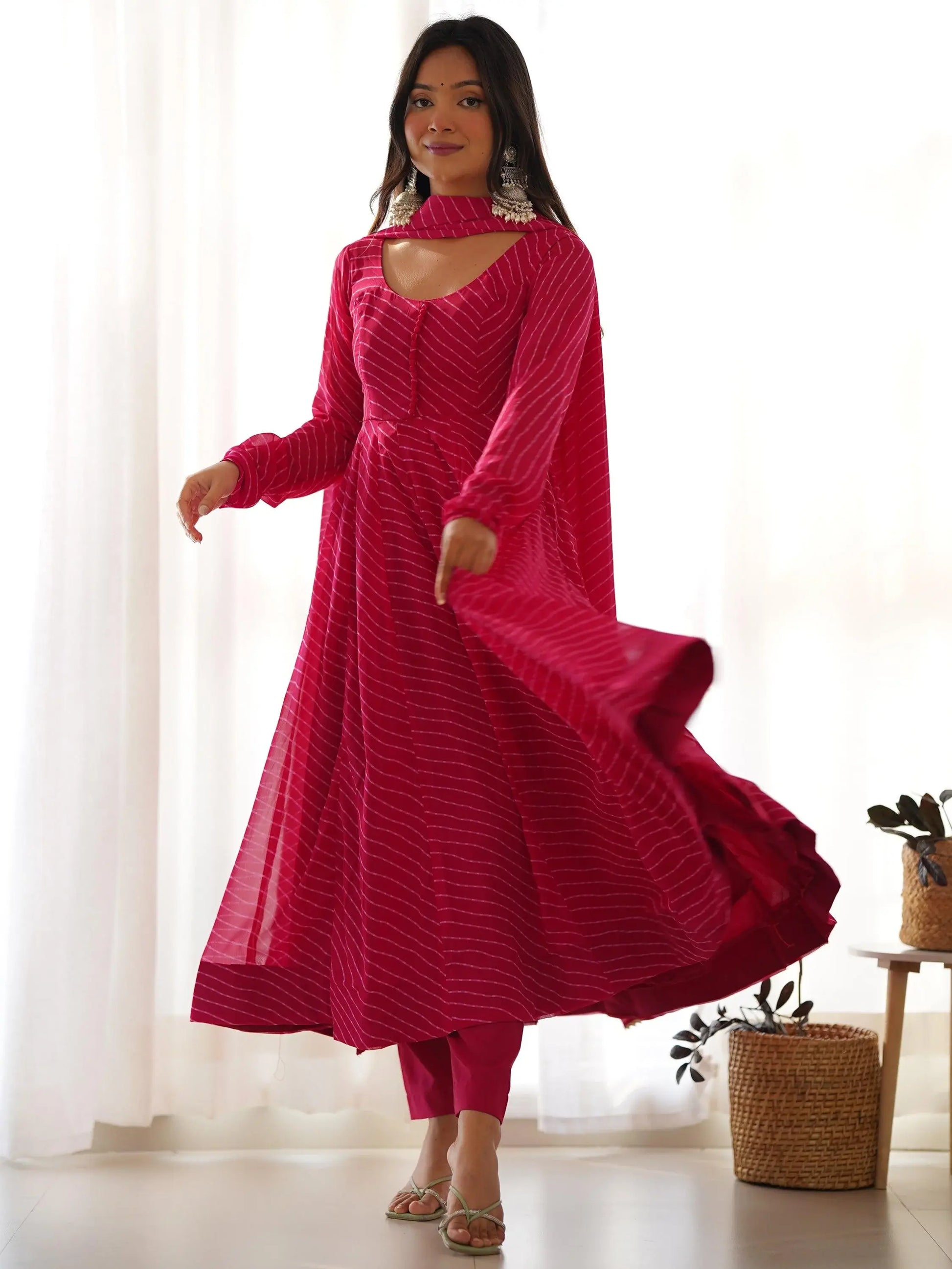 Stunning Pink Laheriya Printed Georgette Event Wear Anarkali Suit - Zeel Clothing