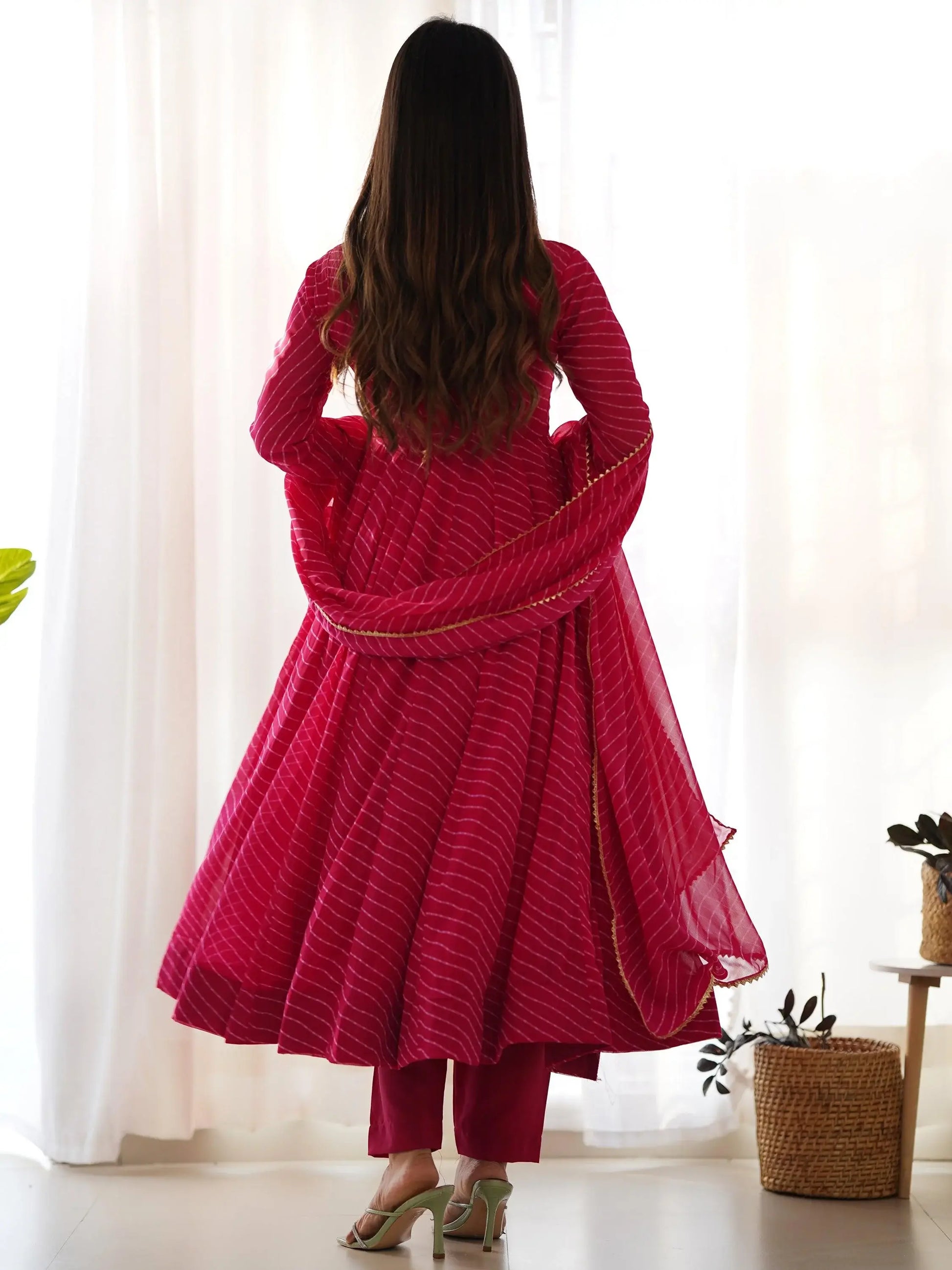 Stunning Pink Laheriya Printed Georgette Event Wear Anarkali Suit - Zeel Clothing