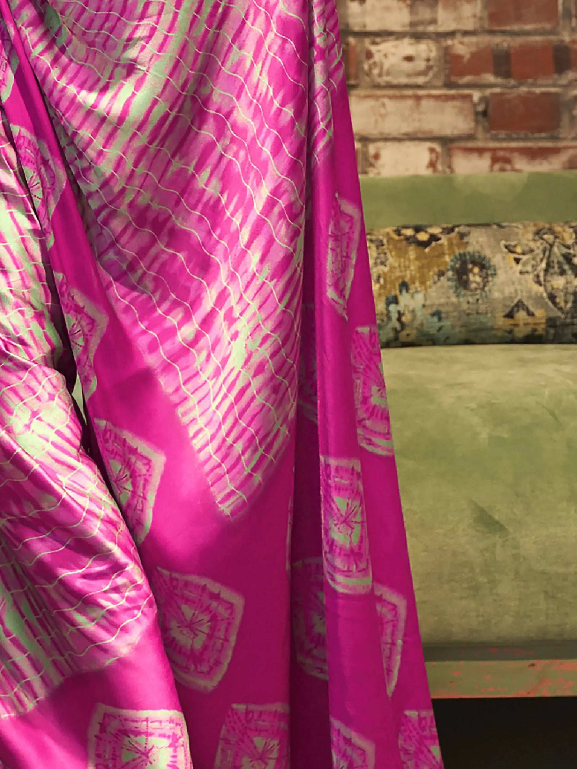 Stunning Pink Printed Satin Festival Wear Saree With Blouse - Zeel Clothing
