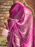 Stunning Pink Printed Satin Festival Wear Saree With Blouse - Zeel Clothing