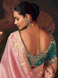 Stunning Pink Sequins Embroidery Silk Evening Wear Saree With Blouse