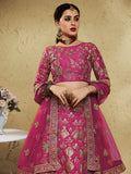 Stunning Pink Thread Embroidered Slub Silk Wedding Wear Lehenga Choli - Zeel Clothing
