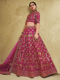 Stunning Pink Thread Embroidered Slub Silk Wedding Wear Lehenga Choli - Zeel Clothing