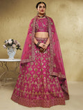Stunning Pink Thread Embroidered Slub Silk Wedding Wear Lehenga Choli - Zeel Clothing
